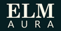 Elm Aura brand logo displayed in cream serif text on a dark green background.