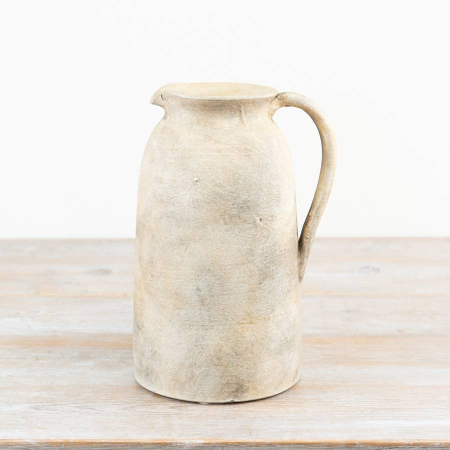 Cici 26cm terracotta jug vase with handle displayed on a wooden surface against a clean white background.