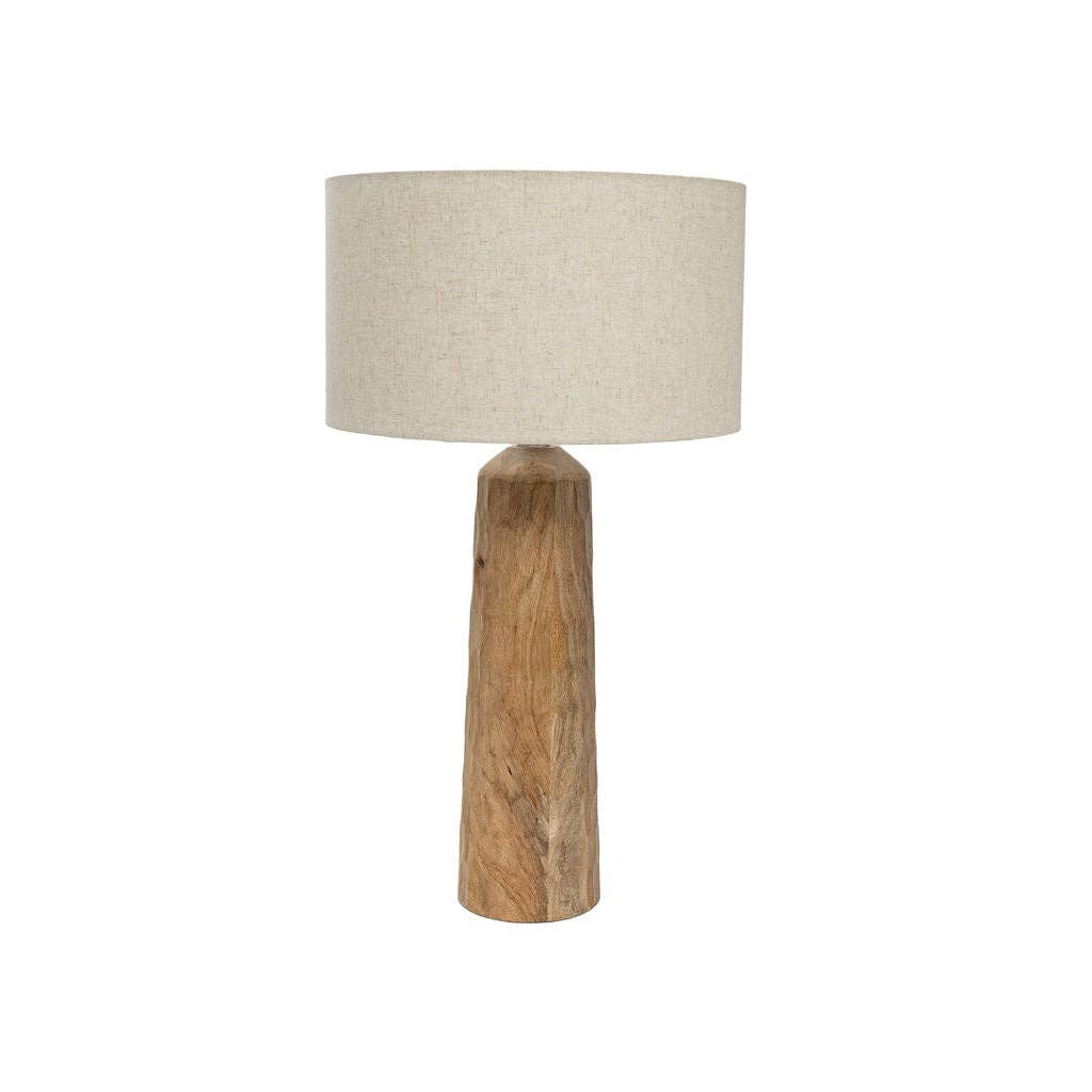 Siston wooden table lamp with linen shade featuring natural linen on a plain white studio background.